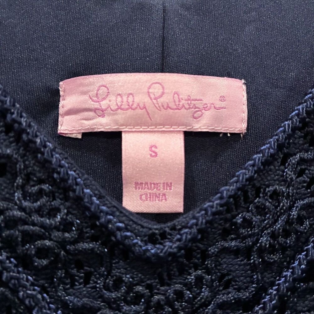 Lilly Pulitzer Alden Navy Eyelet Lace Shift Dress Sm Bell Sleeve Resort Preppy - Picture 4 of 12